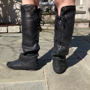 CHANEL boots.  Size 8 1/2.  Lace-up back.  Wear high or slouchy.  Worn twice.